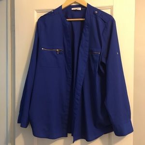 Blue button up collarless dress shirt!